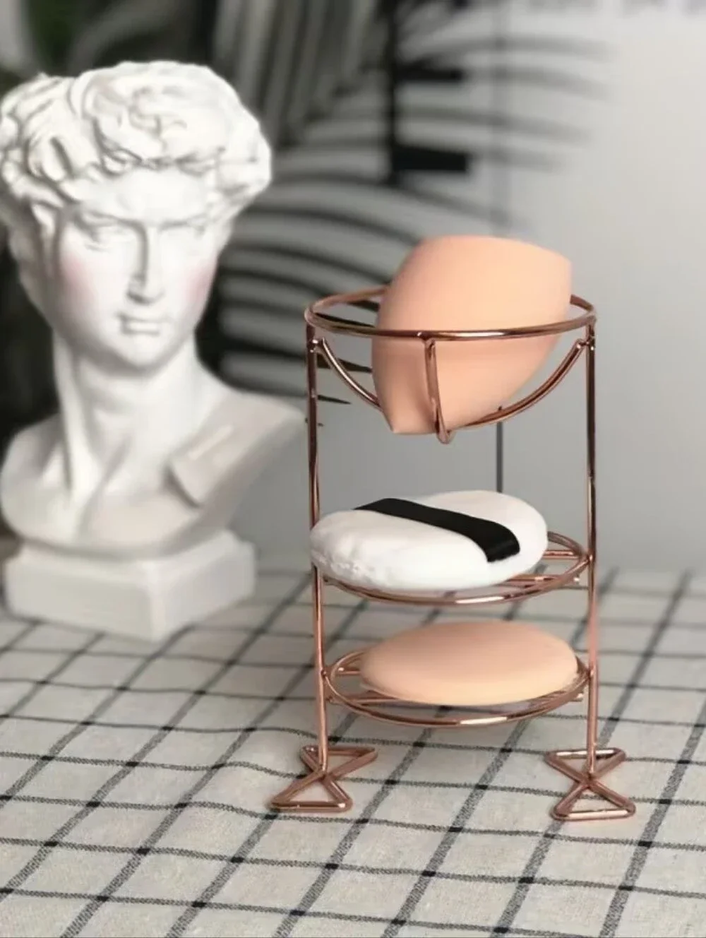 Rose Gold Makeup Sponge Stand, Puff Rest, 3 Tiers